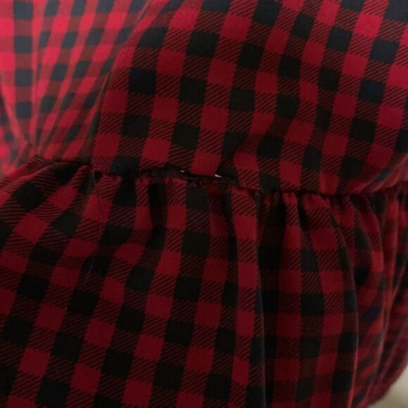 Women’s- Gingham Checked Peplum Bubble Sleeve Key Hole Back Blouse - Picture 4 of 8